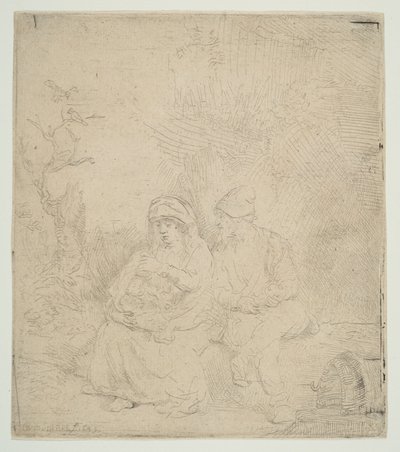 Odpoczynek w ucieczce do Egiptu, lekko wyryty, 1645. autorstwa Rembrandt van Rijn
