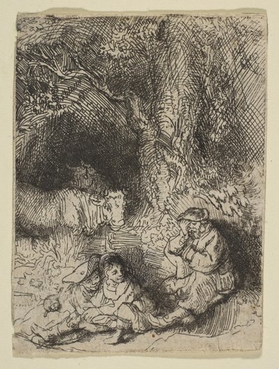 Śpiący pasterz, ca. 1644. autorstwa Rembrandt van Rijn