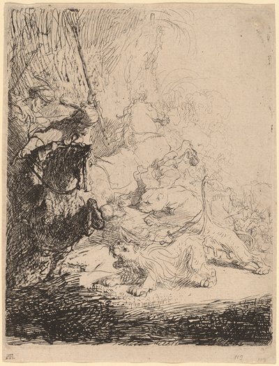 Polowanie na małe lwy (z dwoma lwami) autorstwa Rembrandt van Rijn