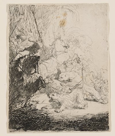 Polowanie małego lwa (z dwoma lwami) autorstwa Rembrandt van Rijn