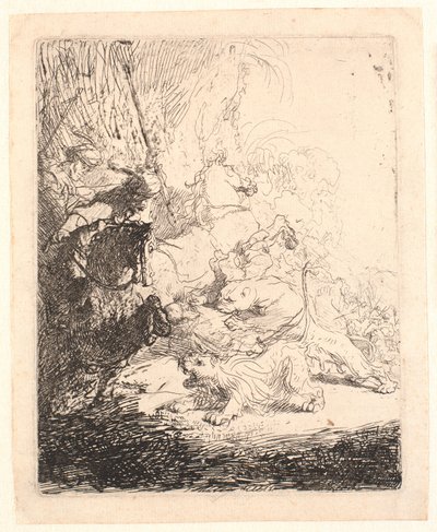 Polowanie na małe lwy (z dwoma lwami) autorstwa Rembrandt van Rijn