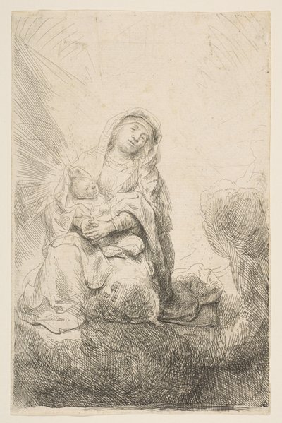 Dziewica z Dzieciątkiem w chmurach, 1641. autorstwa Rembrandt van Rijn