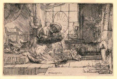Dziewica z Dzieciątkiem z Kotem i Józefem przy Oknie autorstwa Rembrandt van Rijn