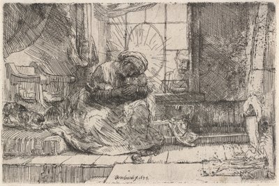 Dziewica z Dzieciątkiem z Kotem i Wężem, 1654. autorstwa Rembrandt van Rijn
