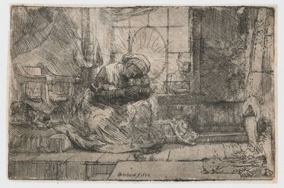 Dziewica i Dziecko z Kotem i Wężem Dziewica z Dzieciątkiem z kotem i wężem autorstwa Rembrandt van Rijn