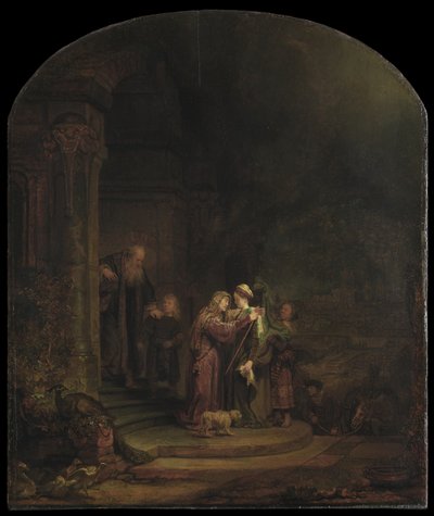 Nawiedzenie, 1640 (olej na desce cedrowej) (zob. też 5454147) autorstwa Rembrandt van Rijn