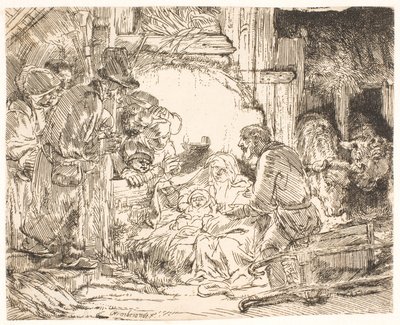 Pokłon pasterzy (z lampą) autorstwa Rembrandt van Rijn