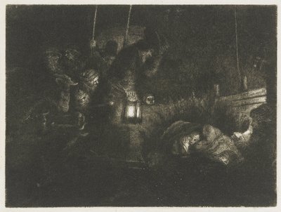 Pokłon pasterzy: obraz przedstawiający scenę nocną autorstwa Rembrandt van Rijn