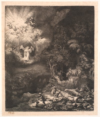 Anioł ukazujący się pasterzom autorstwa Rembrandt van Rijn