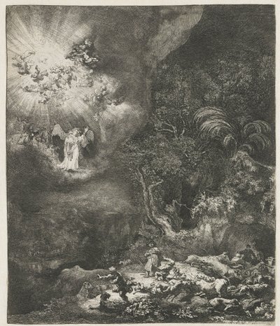 Anioł ukazujący się pasterzom autorstwa Rembrandt van Rijn