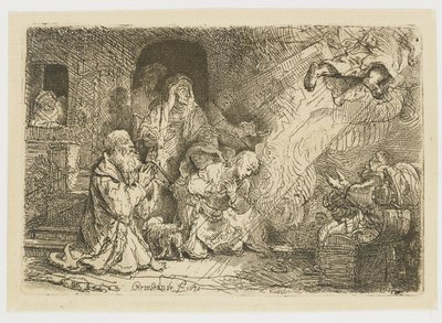 Anioł odchodzący z rodziny Tobiasza autorstwa Rembrandt van Rijn