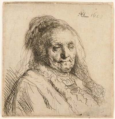 Matka artysty, głowa i popiersie, 1628 r. autorstwa Rembrandt van Rijn