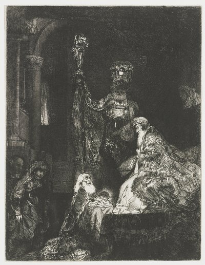 Prezentacja w świątyni w mroczny sposób autorstwa Rembrandt van Rijn