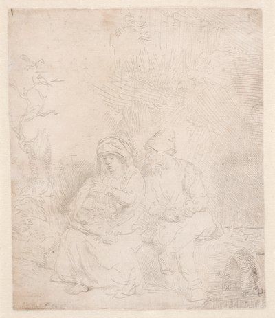 Reszta podczas lotu: lekko wyryte autorstwa Rembrandt van Rijn