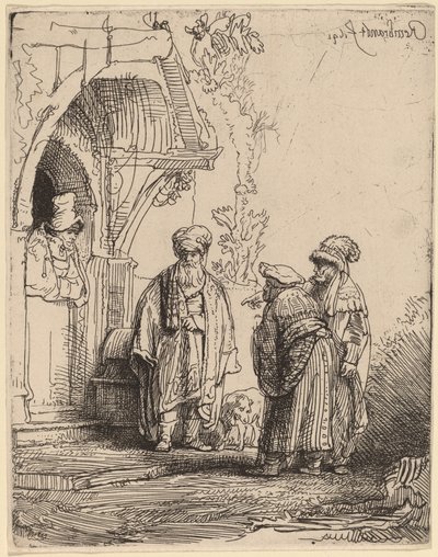 Trzy postacie orientalne (Jakub i Laban?) autorstwa Rembrandt van Rijn