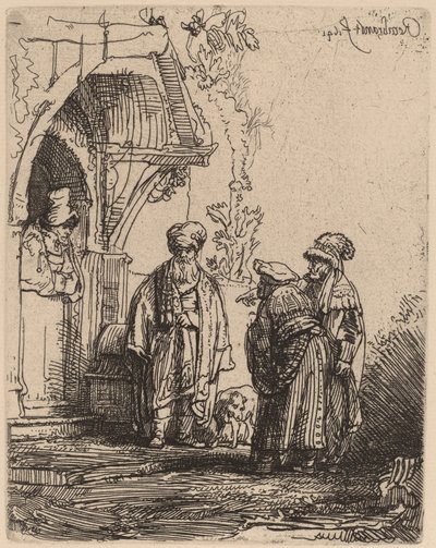 Trzy postacie orientalne (Jakub i Laban?) autorstwa Rembrandt van Rijn