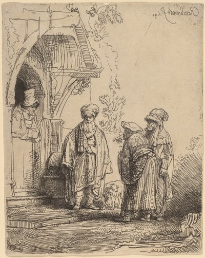 Trzy postacie orientalne (Jakub i Laban?) autorstwa Rembrandt van Rijn