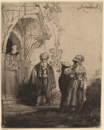 Trzy postacie orientalne (Jakub i Laban?) autorstwa Rembrandt van Rijn