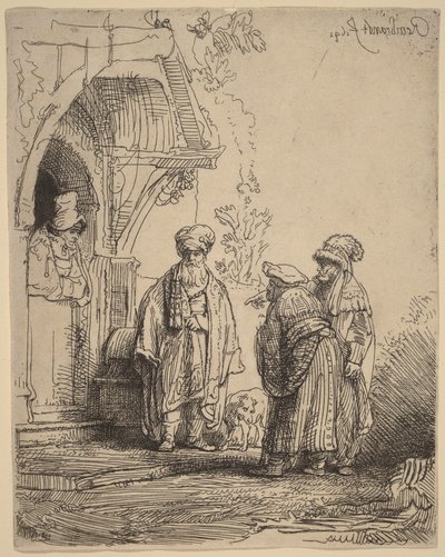Trzy postacie orientalne (Jakub i Laban) autorstwa Rembrandt van Rijn