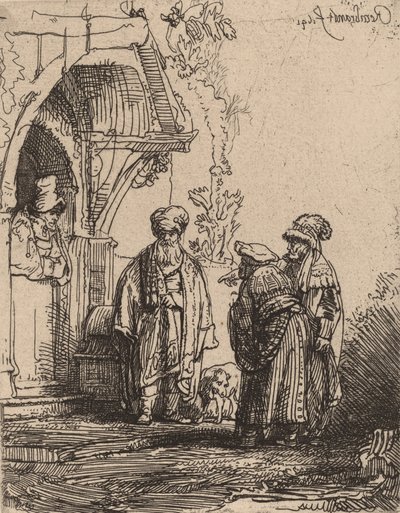 Trzy orientalne postacie Jakub i Laban, 1641. autorstwa Rembrandt van Rijn