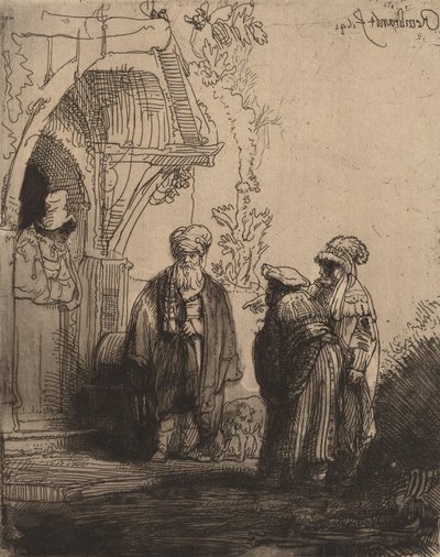 Trzy orientalne postacie Jakub i Laban, 1641. autorstwa Rembrandt van Rijn