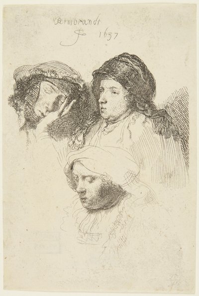 Trzy głowy kobiet autorstwa Rembrandt van Rijn