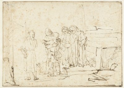 Tobiasz i anioł żegnają się z Raguelem autorstwa Rembrandt van Rijn