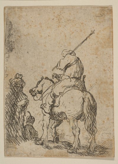 Żołnierz w turbanie na koniu, ca. 1629. autorstwa Rembrandt van Rijn