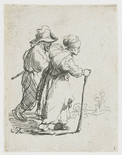Dwoje włóczęgów – mężczyzna i kobieta autorstwa Rembrandt van Rijn
