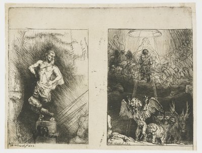 Dwie ilustracje do „Piedra Gloriosa” Menasseha Ben Israela Obraz widziany przez Nabuchodonozora Wizja Daniela o czterech bestiach autorstwa Rembrandt van Rijn