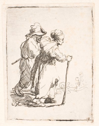Dwóch włóczęgów, mężczyzna i kobieta autorstwa Rembrandt van Rijn