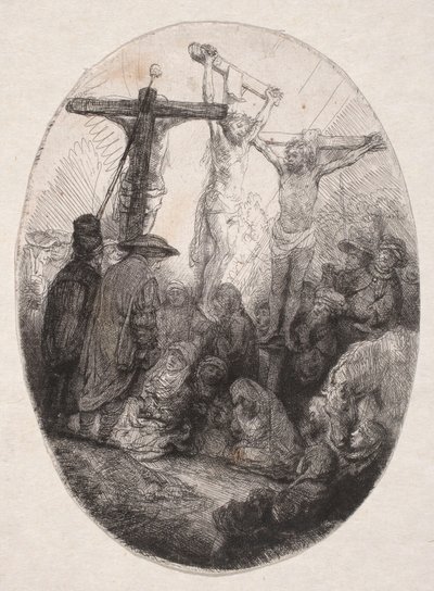 Ukrzyżowanie między dwoma łotrami (płyta owalna) autorstwa Rembrandt van Rijn