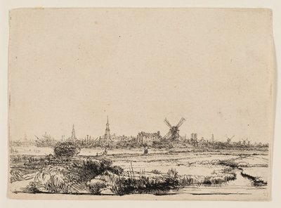 Widok na Amsterdam z Kadijk autorstwa Rembrandt van Rijn