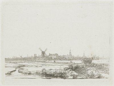Widok na Amsterdam z Kadijk autorstwa Rembrandt van Rijn