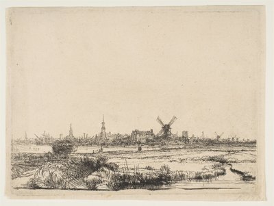 Widok na Amsterdam od strony północno-zachodniej, ok. godz. 1640. autorstwa Rembrandt van Rijn