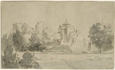 Widok Mariakerk w Utrechcie od południa, ok. 1652 (pióro i tusz z wash na papierze) autorstwa Rembrandt van Rijn