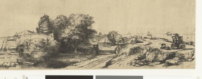 Widok na Diemerdijk z mleczarzem i domkami autorstwa Rembrandt van Rijn