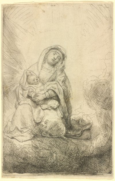 Dziewica z Dzieciątkiem w chmurach autorstwa Rembrandt van Rijn
