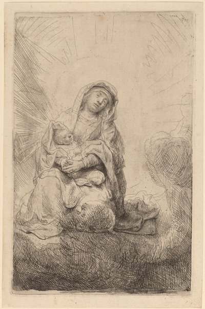 Dziewica z Dzieciątkiem w chmurach autorstwa Rembrandt van Rijn