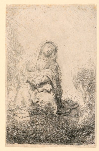 Dziewica z Dzieciątkiem w chmurach autorstwa Rembrandt van Rijn