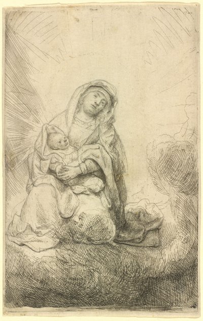 Dziewica z Dzieciątkiem w chmurach autorstwa Rembrandt van Rijn