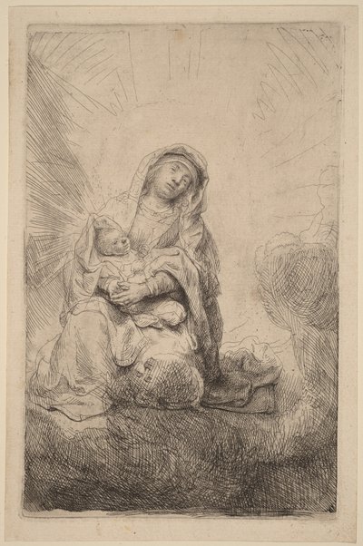 Dziewica z Dzieciątkiem w chmurach autorstwa Rembrandt van Rijn