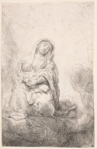 Dziewica z Dzieciątkiem w chmurach autorstwa Rembrandt van Rijn