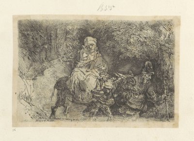 Ucieczka do Egiptu: przekroczenie strumienia Recueil de quatre-vingt-cinq estampes originales (tytuł serii) autorstwa Rembrandt van Rijn