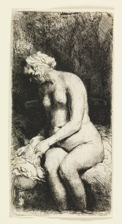 Kobieta kąpiąca stopy w potoku autorstwa Rembrandt van Rijn