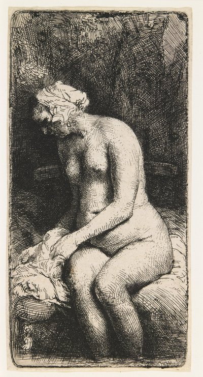 Kobieta kąpiąca stopy w potoku autorstwa Rembrandt van Rijn