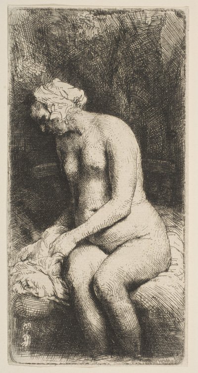 Kobieta kąpiąca stopy w potoku, 1658. autorstwa Rembrandt van Rijn