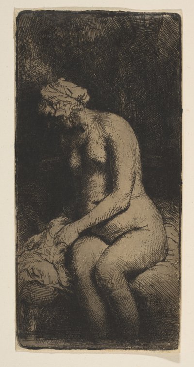 Kobieta kąpiąca stopy w potoku, 1658. autorstwa Rembrandt van Rijn