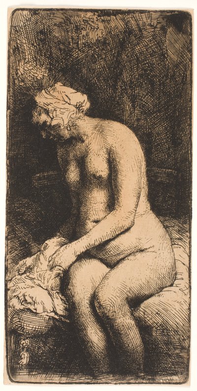 Kobieta kąpie stopy w strumyku autorstwa Rembrandt van Rijn