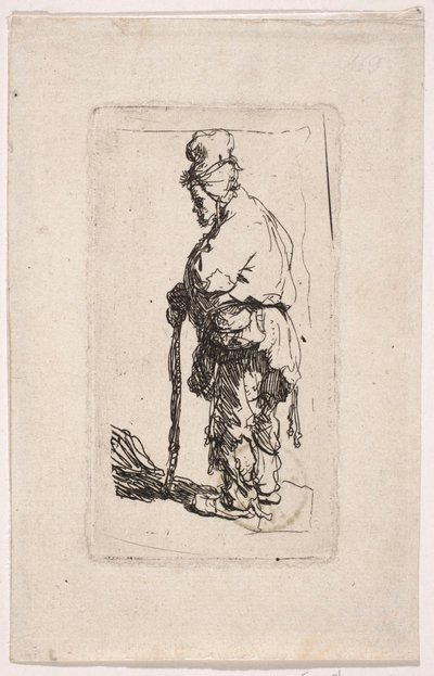 Żebrak wsparty na kiju, zwrócony w lewo autorstwa Rembrandt van Rijn
